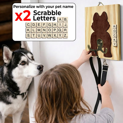 VINARTSVN Husky Dog Leash Holder Wall Mount with Scrabble Letters, Wooden Dog Wall Hook Organizer, Pet Collar and Harness Holder Entryway, Key Hook & Leash Rack, Home Decor for Pet Lovers PF297-45