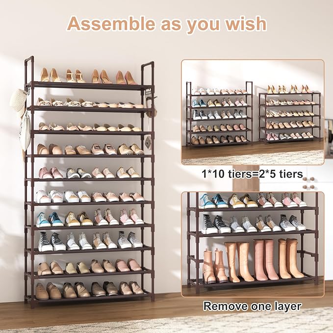 VTRIN 10 Tiers Shoe Rack Tall Large Capacity 50 Pairs Wide Shoe Organizer