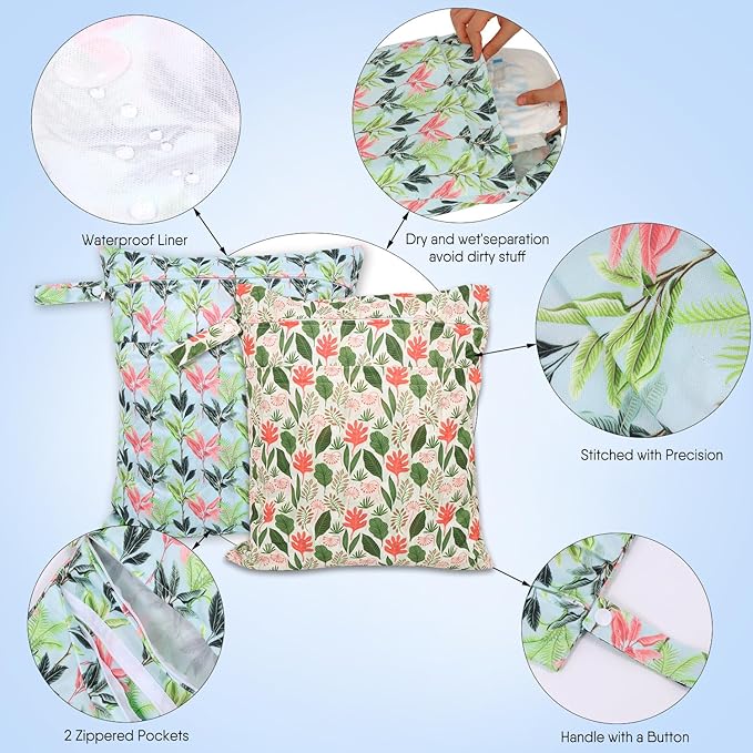 2pcs Travel Waterproof Laundry Bag, Cloth Diaper Wet Dry Bags