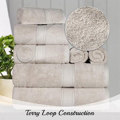 SUPERIOR Egyptian Cotton Pile 8 Piece Towel Set, Includes 2 Bath, 2 Hand