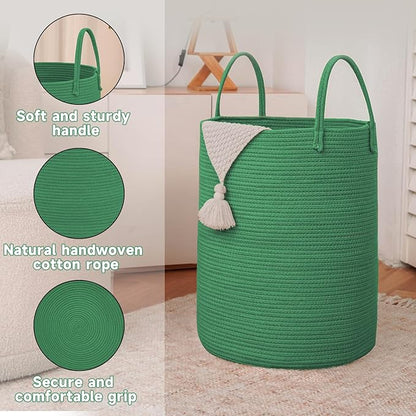 Large Woven Laundry Basket Hamper, 100L Cotton Rope Storage Bin
