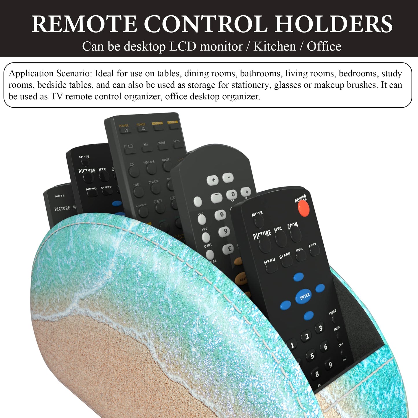 QIELIZI Remote Control Holder, PU Leather Remote Caddy Desktop Organizer with 5 Spacious Compartments for TV Remotes/Media Controllers/Office Supplies (Sandbeach)