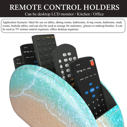 QIELIZI Remote Control Holder, PU Leather Remote Caddy Desktop Organizer with 5 Spacious Compartments for TV Remotes/Media Controllers/Office Supplies (Sandbeach)