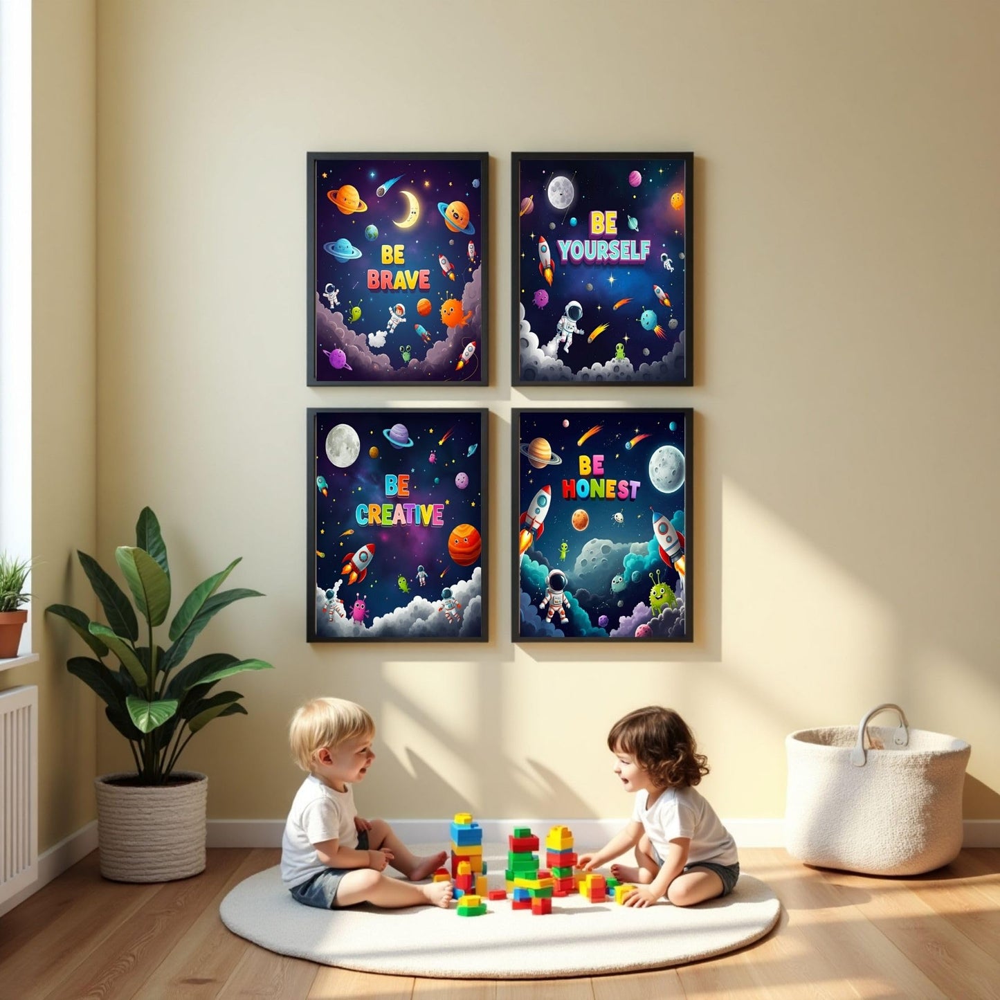 Bentolvia Set of 4 Outer Space Posters for Kids, 8 x 10 Inches Unframed Inspirational Art Decor for Boys and Girls, Playroom and Nursery Space Wall Art
