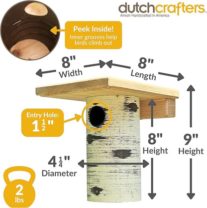 DutchCrafters Cedar Wood Pole Mount Gilbertson Bluebird House with Removable Base, Weatherproof Wooden Birdhouse Blue Bird Nesting Box for Outdoors