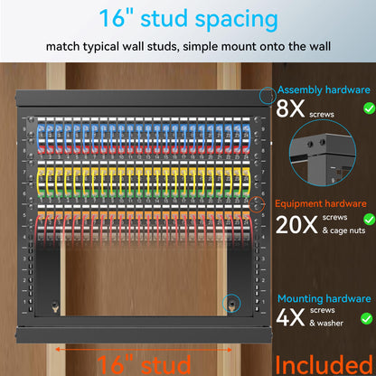 Server Rack Wall Mount 9U with Swing Open, Wall Mount Network Rack for 19 Inch Equipment, Computer Racks & Cabinets for Easy Access, Sturdy Home Network Rack for Small Space