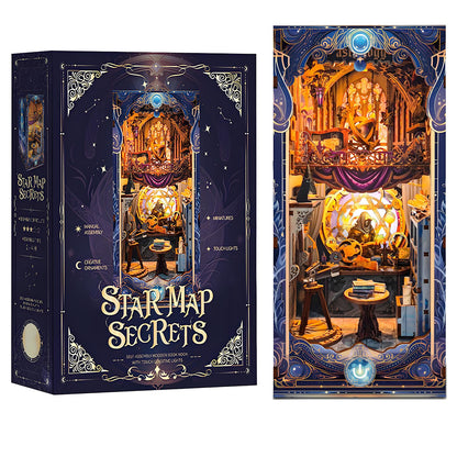 Spilay Book Nook Kits for Adults,Starmap Secrets DIY Miniature House Kit with LED Light, 3D Wooden Puzzle Mini House Building kit for Bookshelf Decor, Desk Decor, Gift for Readers, Teens & Adults