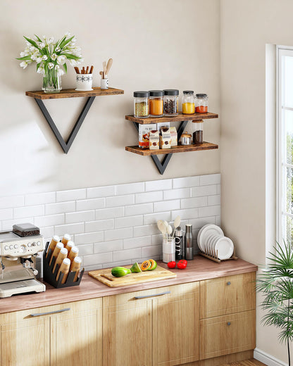 CHOEZON Floating Shelves for Wall, Wall Mounted Shelf Set of 2, DIY Hanging Shelf for Wall Decor, for Living Room Bedroom Bathroom Kitchen, Rustic Brown TBJ11BF