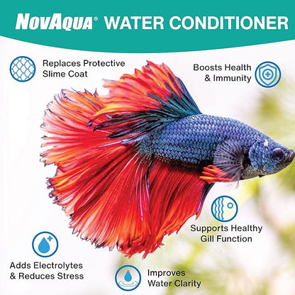KORDON Novaqua Aquarium Water Conditioner for Freshwater & Saltwater – Instantly Detoxifies Chlorine, Chloramines, & Heavy Metals in Tap Water, Replaces Fish Slime Coat, Adds pH Buffers, 1-gallon