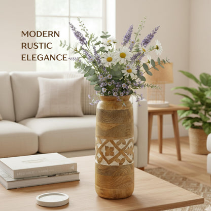 Mela Artisans Mollem 12" Mango Wood Vase with 3.6" Top Opening – Wooden Flower Vase with Medium Burnt Finish for Entryway Decor, Dining Table Centerpiece & Rustic Home Decor