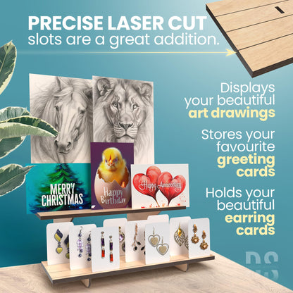 Straight Natural Wooden Tiered Display Stand, Portable Products Display Shelf, Jewelry Display, Card Display Rack, Display Risers, Altar Shelf, Display Stand for Vendor Events, Retail, Craft Shows