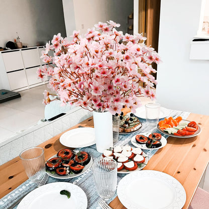 obbsie 24Pcs Artificial Cherry Blossom Flower, Faux Silk Peach Blossom Branches Fake Plum Blossom Flowers Stems Arrangements for DIY Home Wedding Table Centerpieces Vase Decor