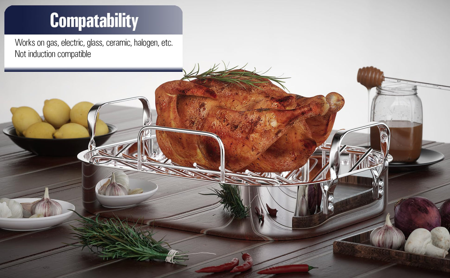 Cooks Standard 14-Inch by 12-Inch Stainless Steel Roaster with Rack, Rectangular