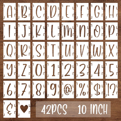 BAMIDELE 10 Inch Alphabet Letter Stencils, 42 Pcs Reusable Plastic Letters Numbers Symbol Interlocking Drawing Template Kit for Painting on Wood, Fabric, Rock, Chalkboard, Door Porch, Wall, Signage