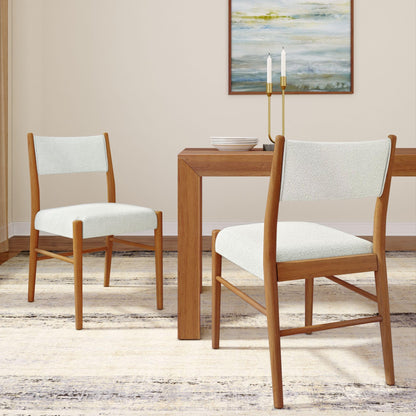 Plank+Beam Brio Dining Chair (2-Pack) - Upholstered Bouclé Seat, Solid Rubberwood Frame, Low-VOC Finish, Easy Assembly, Pecan/Ivory