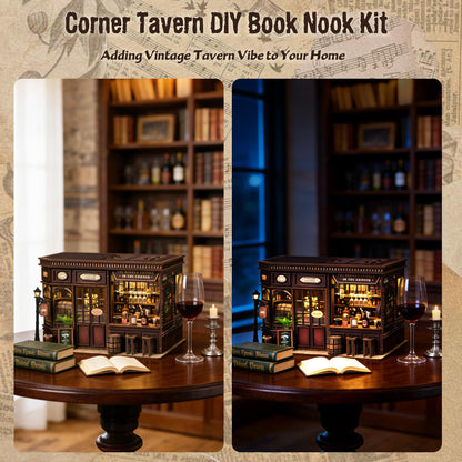 Soothee DIY Book Nook Kit with LED Lights | 3D Puzzles for Adults & Teens, Miniatures and Model Building Kits for Bookshelf Decor, Relaxing & Unique Gift for Craft Lovers | Corner Tavern