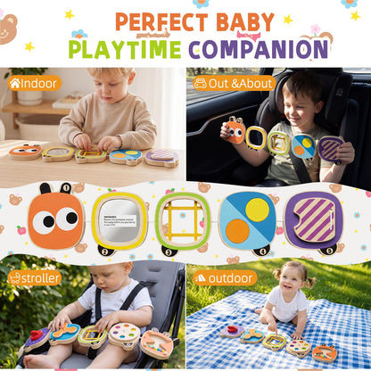 Montessori Busy Board for Toddlers 1-4 Year Old, Wooden Sensory Fidget Activity Board for Baby Boys Girls 1+ Year Old, Preschool Travel Toys for Airplane/ Car, Educational Learning Gift ADHD/ Autistic