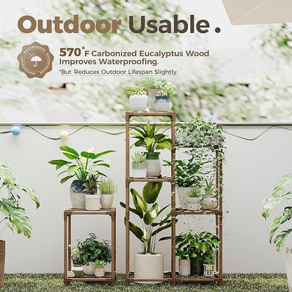 Bamworld Plant Stand Indoor Corner Plant Shelf Wood Plant Holder for Multiple Plants Tall Flower Stands Plants Table Rack Garden Patio Lawn Window 03H, Brown
