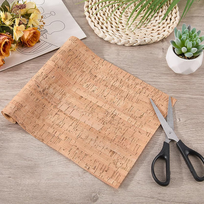 CALFOVERA Natural Cork Sewing PU Leather Fabric Sheets by The Yard 48.98 x 8.03 inch Sandy Brown Textured Embellished Craft Sheet Roll for Earrings and Other HandCrafts DIY Projects