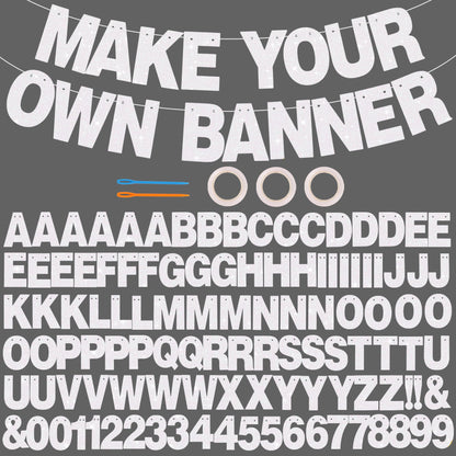 BEISHIDA 116 PCS A-Z DIY Letter Banner Kit Make Your Own Banner Including 111 Letters and Numbers 3 Rope and 2 Threading Device,Customized for Birthday Graduation Wedding Decor Glitter White