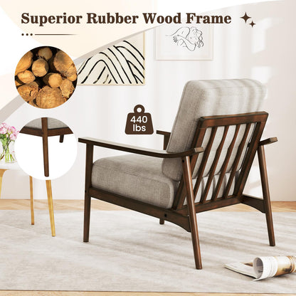 Giantex Mid Century Modern Accent Chair, Max Load 440 LBS Upholstered Living Room Chair with Rubber Wood Armrests & Legs, Removable Back Cushion, Comfy Reading Arm Chair for Living Room, Bedroom