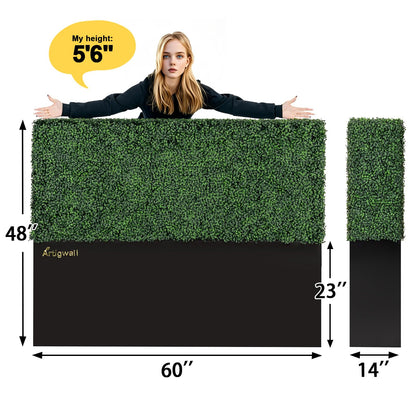 Artigwall Artificial Hedge Wall, Boxwood Grass Panels with Planter, Fake Greenery Divider Fence for Outdoor Patio,60Lx48Hx14D
