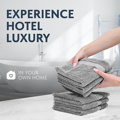 White Classic Light Grey Luxury Cotton Washcloths 12 Pc Set