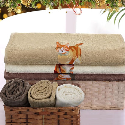 3 Pcs Orange Cat Hand Towels Bathroom Sets Decor Cute Orange Cat Lover Gifts