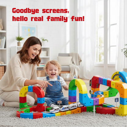 Electric Train Set for Kids Ages 3-8 - Modular 3D Flexible Race Track Building Toy with Gravity-Defying 360° Movement, STEM Learning Fun Gift (66 pcs Starter Set)