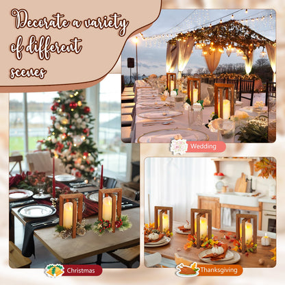 OurWarm 10Pcs Wedding Centerpieces for Tables, Foldable Centerpiece Table Decorations Center Pieces Decoration for Table, Rustic Wood Lantern Centerpieces for Tables Wedding Party Table Decor (Brown)