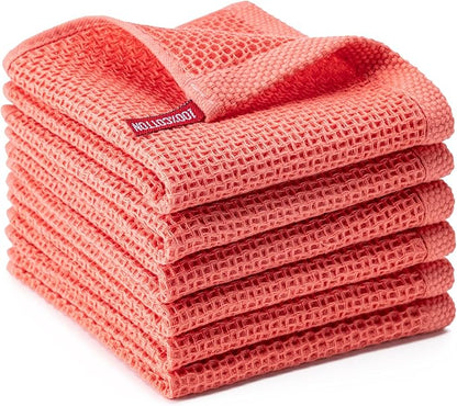 BOOMIBOO 6-Pack Kitchen Dish Cloths, 100% Cotton Waffle Weave, Ultra Soft