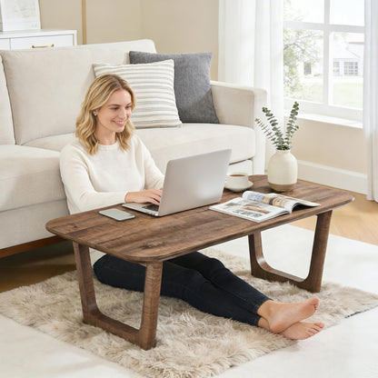 ACCOHOHO Mid Century Modern Coffee Table for Living Room,51.2" Large Rectangle Wood Coffee Table with U-Shaped Legs & Sturdy Base Design,Center Table for Office,Apartment,Light Brown