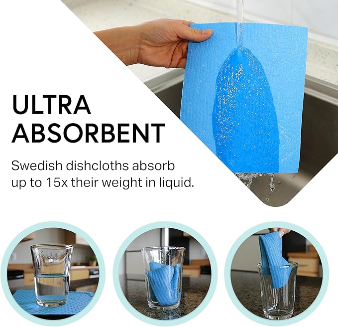 Swedish Wholesale Dishcloths Reusable 8" x 7" Sponge Cloths, Bulk 10 Pack of