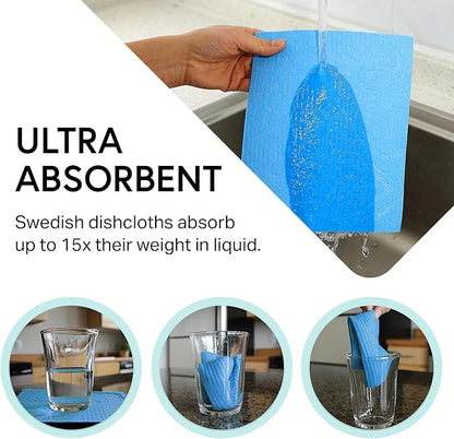 Swedish Wholesale Dishcloths Reusable 8" x 7" Sponge Cloths, Bulk 10 Pack of