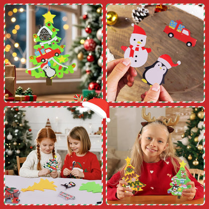 Ruicnte 24 Sets Christmas Tree Ornaments Crafts Kits for Kids,DIY Winter Christmas Craft Kit Pine Tree Snowman Snowflake Penguin Foam Xmas Sticker for Kid Holiday Classroom Activities Party Favors