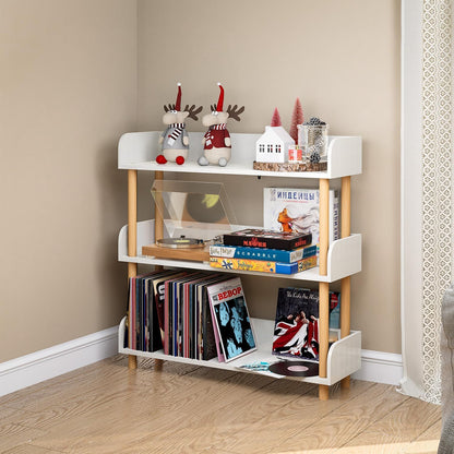 Breezestival 3-Tier Wooden Open Bookshelf, Modern Display Shelf with Standing Storage Rack, Multifunctional Bookcase for Home and Office, Living Room, Bedroom, Library, White