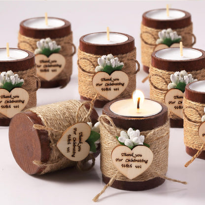 Treela 12 Pcs Wood Tealight Candle Holder Bridal Shower Tealight Holder Rustic Wooden Cylinder Candle Holders with Tea Lights Candles for Wedding Baby Shower Party Favors Gift(Brown)
