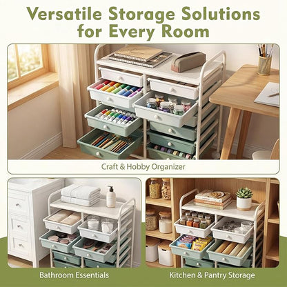 COSTWAY 12-Drawer Rolling Storage Cart, Utility Storage Organizer Cart for Tools, Scrapbook, Paper, Craft, Multipurpose Art Supply Organizer on Wheels for Home Office School, Teacher, Green Gradient