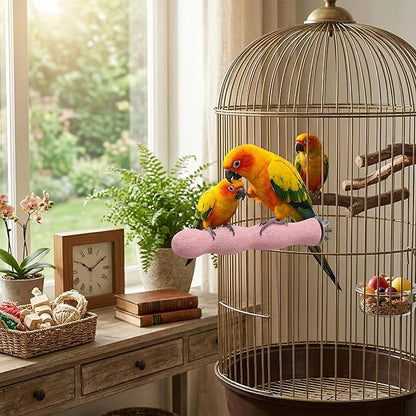 Natural Wood Bird Perch with Beak Grinding Bar, Climbing Standing Stick Cage Toy for Parakeets, Cockatiels, African Grey, Budgies & Small Parrots