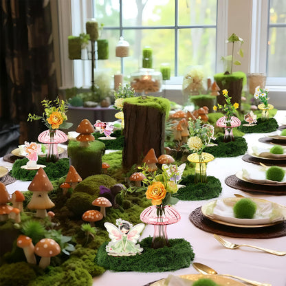 Acellegic 13 Pcs Fairy Party Decoration Woodland Fairy Table Centerpiece with Mushroom Vase Artificial Green Moss for Forest Party Decor Flower First Birthday Wedding Forest Baby Shower