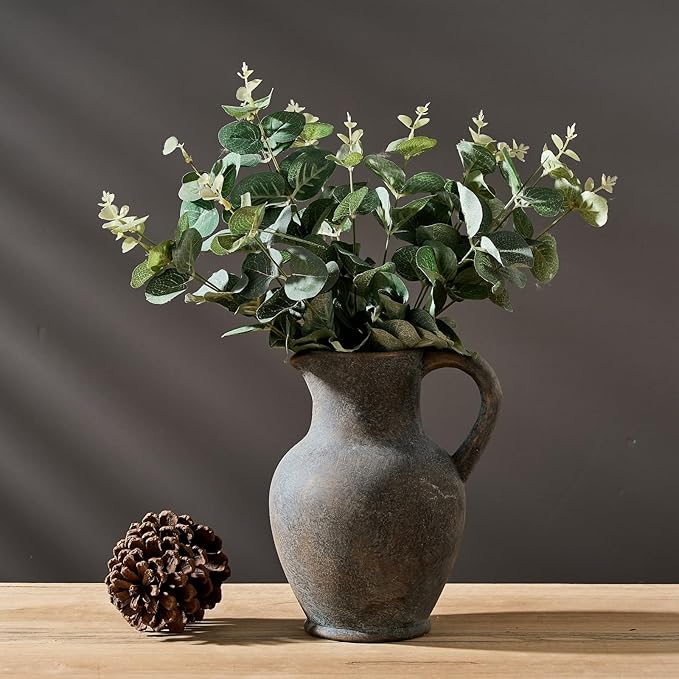 SIDUCAL Ceramic Rustic Farmhouse Vase with Handle, Terracotta Vase, Minimalist Decorative Vases for Home Decor, Table, Wedding,Living Room, Shelf, Decoration(BD)