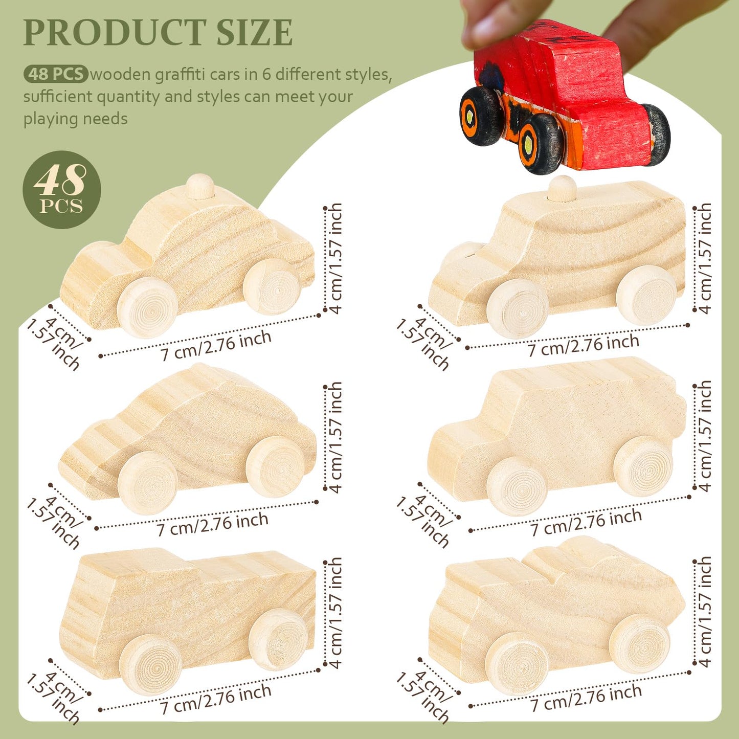 Lenwen 48 Pcs Wooden DIY Car Toys for Party Unfinished Wooden Cars, Wood Truck Wood Graffiti Toy Truck and Crafts DIY for Students Girls Boys Activities Craft Projects Woodworking (Cute)