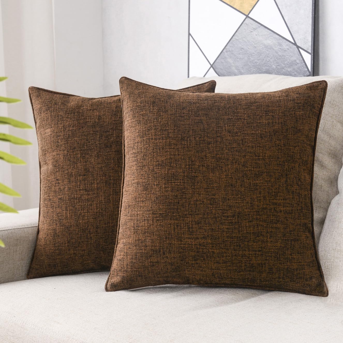 HPUK Decorative Throw Pillow Covers Set of 4 Square Couch Pillows Linen Cushion Cover for Couch Sofa Living Room, 18"x18" inches, Blue