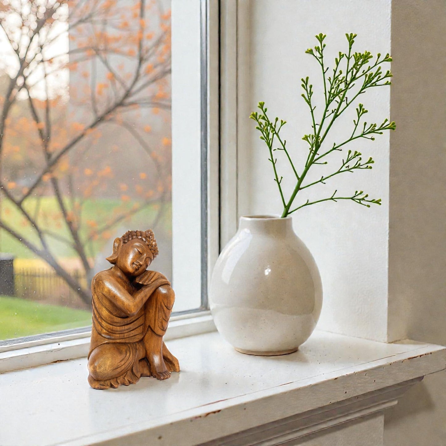 G6 Collection 8" Wooden Serene Sleeping Buddha Statue Hand Carved Sculpture Handmade Figurine Decorative Home Decor Accent Handcrafted Art Traditional Modern Decoration (Small)