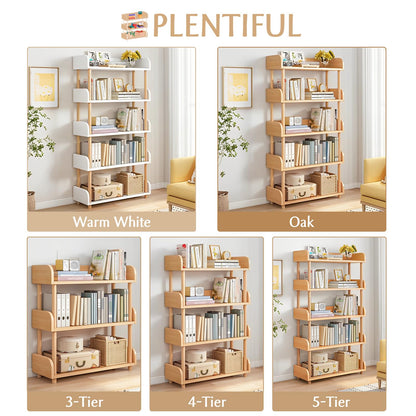 OSCHF 5-Tier Wooden Open Bookcase - Modern Display Bookshelf with Top Edge and Solid Wood Frame for Home and Office, Storage Cabinet, Oak