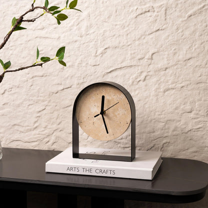 RLXROM Natural Travertine Stone Wabi-Sabi Style Decorative Minimalist Desktop Clock