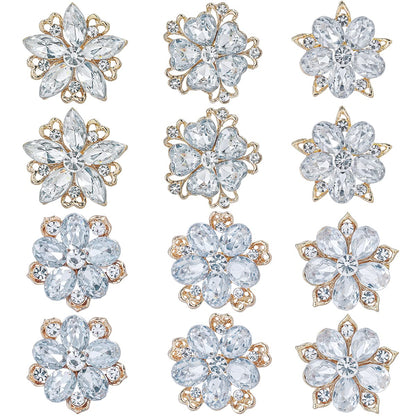 MEEDOZ Women's Lot 12pcs Crystal Rhinestone Marquise Teardrop Flower Brooch Pin Set For DIY Bridal Wedding Bouquet Kit (Gold Plated)