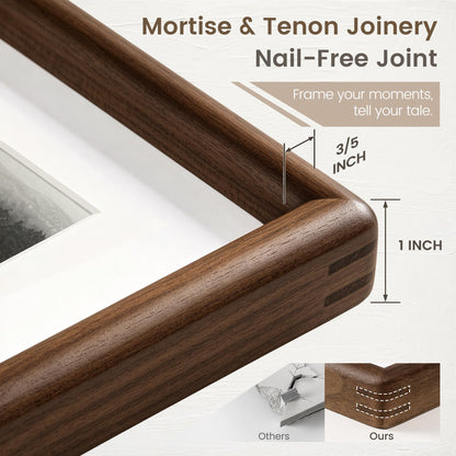 9x12 Picture Frame, USA-Sourced Natural Walnut Wood Photo Frame with Tempered Glass, Handcrafted Rounded Corner 9 x 12 Wooden Frame Matted to 6x8 Photos, Wall or Tabletop Display
