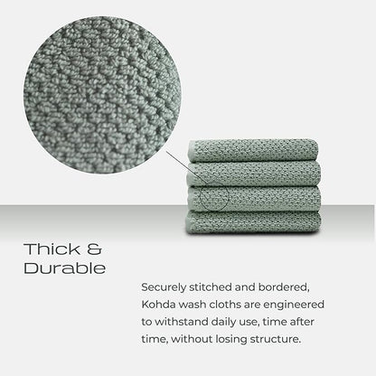 Luxury Silver-Infused Sage Green Washcloth Set of 4, 12.9"x12.9"