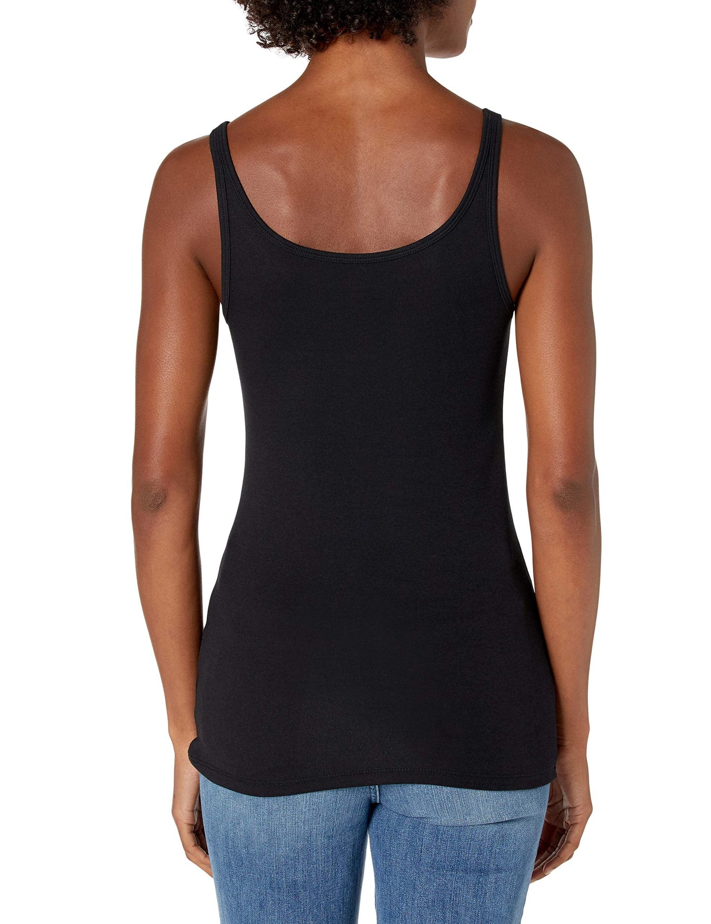 Amazon Essentials Women's Slim-Fit Thin Strap Tank Top, Pack of 2, Black/White, Small